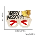 Detailed size chart of Passover party glasses featuring Happy Passover text and Matzah - Happy Passover Grid Style