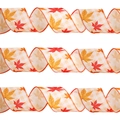 Herbst-Ahornblatt-Band mit orangefarbenem Karo und rotem Drahtrand für Erntedankfest - Ahorn Karo Breite 6.5cm / 2m