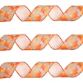 Autumn maple leaf pattern burlap ribbon with orange wired edges for seasonal decor - Maple Leaf Width 6.5cm