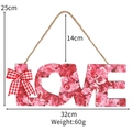 Hanging wooden LOVE sign with pink rose pattern and red checkered bow decoration - Pink Rose Flower Style