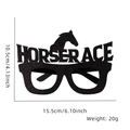 Detailed size specifications for glittery black horse race party eyewear props - HORSERACE Letter Style