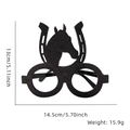 Detailed dimensions for horse racing party glasses with black glitter horse head frame - Single Black Horse & Horseshoe Style