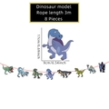 Details zur Dinosaurier-Party-Girlande mit Maßen und bunten Anhängern am 3m roten Seil - Cartoon Dinosaurier Stil (23-LY-2)