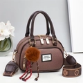 Vintage brown crossbody bag with leather handles and patterned wide shoulder strap - Coffee