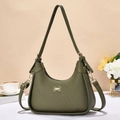 Detail of dark green underarm bag with vertical texture and golden bow buckle decoration - Green