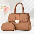 Two-piece handbag set featuring woven texture, leather patchwork and golden hardware - Earthy Yellow