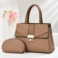 Conjunto de bolso minimalista de dos piezas con textura tejida y elegante cierre de metal - Caqui