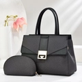 Conjunto de bolso tejido gris con hebilla dorada y monedero de media luna a juego - Negro