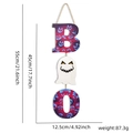 Targa porta Boo di Halloween in legno con lettere viola e dimensioni del prodotto - Stile Fantasma BOO