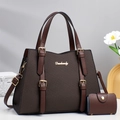Brown woven texture handbag for women with small matching coin purse and gold hardware - Coffee