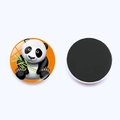 Close-up of a 25mm glass panda magnet with creative cartoon illustration on a white background - Jy003540-7