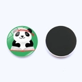Detail of round panda glass fridge magnet showing glossy front and flat magnetic back - Jy003540-9