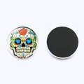 Detailed view of 25mm round sugar skull glass fridge magnet with magnetic back - Sugar Skull Style 7 (JY003542-7)
