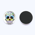 Close-up of circular Day of the Dead sugar skull fridge magnet with magnetic back - Sugar Skull Style 8 (JY003542-8)
