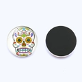 Detailed front and back view of 25mm sugar skull glass magnet with strong magnetic backing - Sugar Skull Style 11 (JY003542-11)