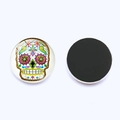 Front and back detail of 25mm sugar skull glass magnet with black magnetic backing - Sugar Skull Style 12 (JY003542-12)