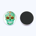 25mm glass magnet featuring a mint green Mexican sugar skull design for home decoration - Sugar Skull Style 15 (JY003542-15)