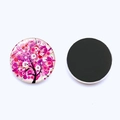 Détail du magnet en verre 30mm avec arbre fleuri rose et face arrière magnétique noire - Style Arbre aux Fleurs Roses (JY003536-12)