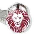 Lion head silhouette keychain with red emblem and polished silver metal ring - Red Lion Head Silhouette (JY003702-9)