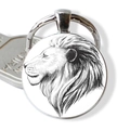 Round lion head keychain with artistic sketch glass cabochon and silver metal ring - Artistic Sketch Lion Profile (JY003702-12)