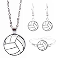 Set gioielli pallavolo argento 3 pezzi con collana, orecchini a goccia e bracciale rigido - Nero e Bianco (JY003876-3)