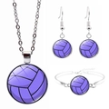 Detail view of purple volleyball jewelry set including glass cabochon necklace and bracelet - Purple (JY003876-5)