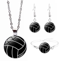 Detail view of a sports jewelry set featuring a volleyball pendant necklace, earrings, and bracelet - Classic Line Black and White (JY003876-11)