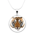Dettaglio di una collana con testa di tigre argentata e ciondolo in vetro a cupola - Illustrazione Realistica Tigre Colorata (JY003755-8)