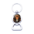 Close-up of a silver lion head key ring with a functional bottle opener feature - Hip-hop Lion with Sunglasses Style (JY003703-6)