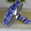 Nastro natalizio blu scuro in finto lino con motivi di renne e fiocchi di neve - 2m Tessuto Blu Bordo Argentato Nastro