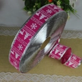 Nastro natalizio rosa fucsia in finto lino con renne e fiocchi di neve per decorazioni - 2m Rosa Rosso Tessuto Bordo Argentato Nastro