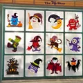 Set of 12 cartoon Halloween static window stickers with ghost pumpkin and bat motifs - 12 Cartoon Halloween Characters Set (HY-W009)