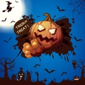 Halloween static window clings featuring glowing pumpkin lanterns and spooky ghosts - Witch Castle Moon Night Style (HY-W014)