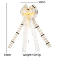 White LED Christmas bow with golden HO HO HO print for tree top decoration, 83cm long - Single HO Snowflake Glowing Bow