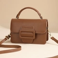 Chic brown top-handle handbag with oversized square buckle and detachable strap - Brown