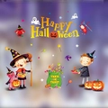 Halloween static window stickers featuring cartoon ghosts, pumpkins and festive banners - Q-Style Witch Pink Bear Party (HY-W006)