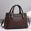 Elegant litchi pattern stitching handbag with golden hardware and long shoulder strap - Coffee