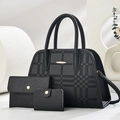 Schwarzes 3-teiliges Shopper-Set mit geometrischem Gittermuster und Goldbeschlägen - Schwarz