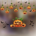 Halloween pumpkin wall decals set with Happy Halloween text and black bat silhouettes - Halloween Pumpkin Bat Combo Set (HY-W010)