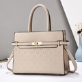 Elegant beige crossbody handbag with lychee texture and plaid embossed pattern for women - Khaki