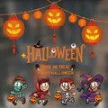 Cartoon Halloween window stickers featuring zombie, witch and skeleton holding pumpkins - Zombie Demon Skull Pumpkin Lantern (HY-W020)