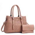 Dusty pink embossed two-piece handbag set with hollow circular texture and shoulder strap - Pink