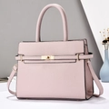 Pale pink lychee grain handbag with gold clasp and detachable shoulder strap - Pink
