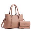 Set borsa a mano rosa polvere con trama litchi e portafoglio a bustina coordinato - Rosa