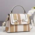 Women's trapezoid canvas tote bag with color-block stripes and gold horsebit detail - Off White