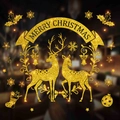 Glittering golden reindeer Christmas window decals with Merry Christmas ribbon and snowflakes - Double Reindeer and Ribbon Style (HYS-302)