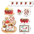 Set decorativo de bandeja escalonada con tema de fresa y carteles de madera - Estilo Fresa