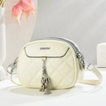 Chic off-white quilted crossbody bag with triple zippers and bear charm pendant - Off White