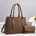 Ensemble sac à main et portefeuille marron foncé à motif damier avec détails dorés - Khaki