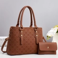 Sac cabas marron à motif damier avec mini pochette assortie, poignées et bandoulière - Jaune Terre